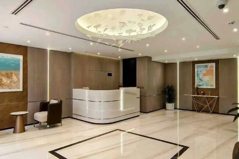 Corporate reception fit-out with feature ceiling